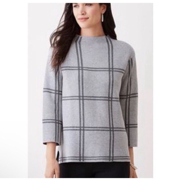 J.Jill Mock Neck Sweater Top Women’s Size S Gray Black Pane Pattern - Picture 1 of 10